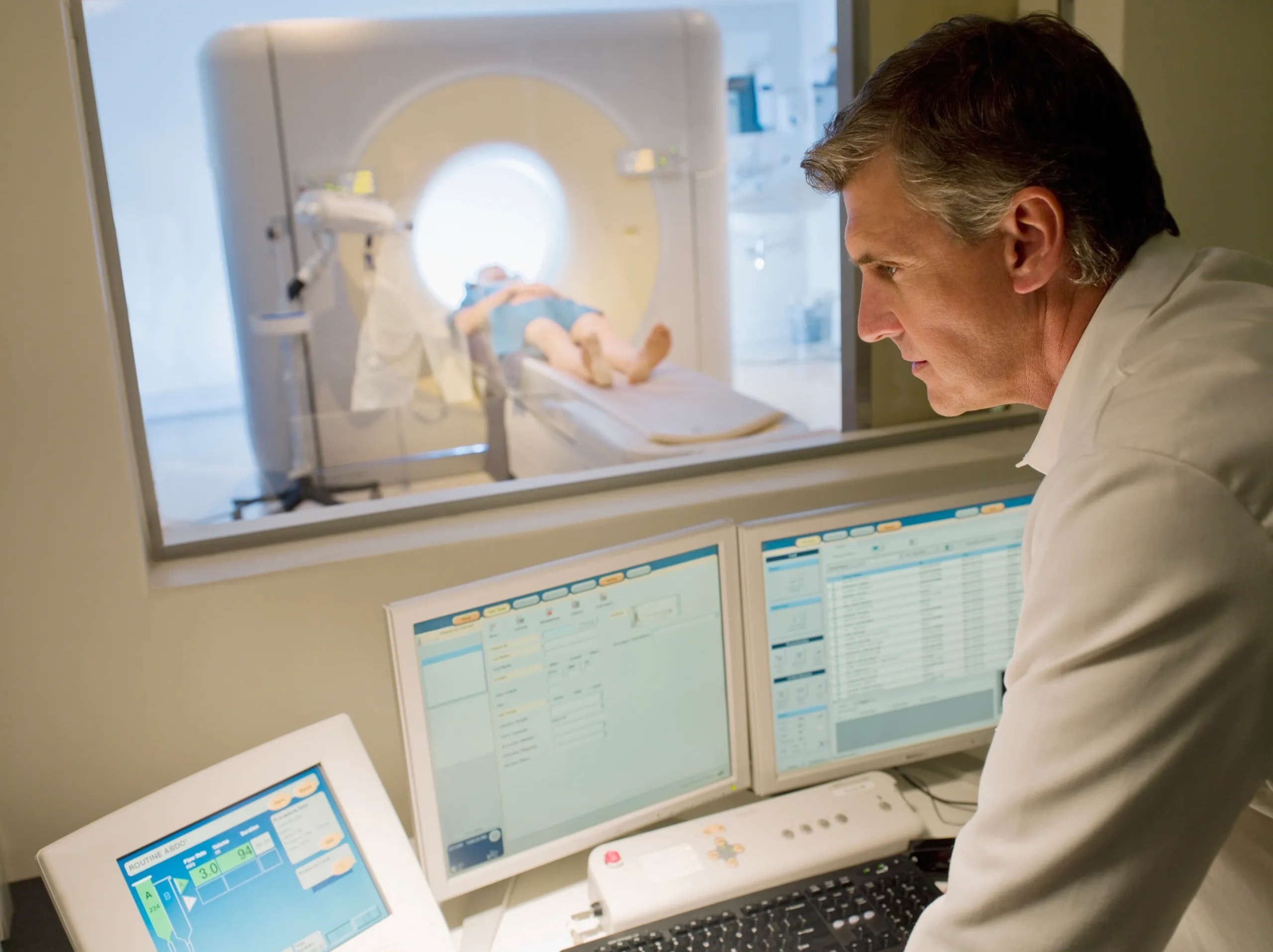 Medical physicist performing radiation therapy quality assurance